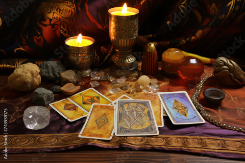 Tarot cards and esoteric accessories.