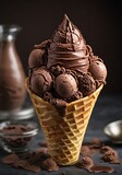 chocolate ice cream in waffle cone