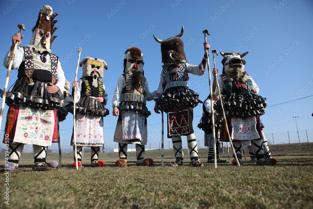 Kukeri Ritual People called Kukeri parade in masks and ritual costumes, perform ...