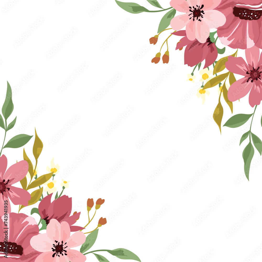 floral frame with maroon wildflower bouquet floral frame with maroon wildflower bouquet