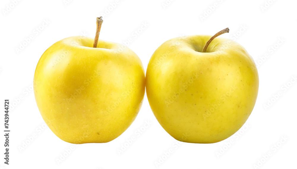 Two yellow apples isolated on transparent background.