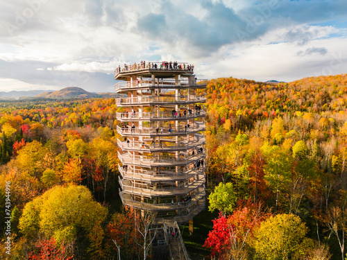 Mont Blanc，Canada - October 15 2023： Autumn colorful view of Panorama and spiral structure of Sentiers de Cime de Laurantide 