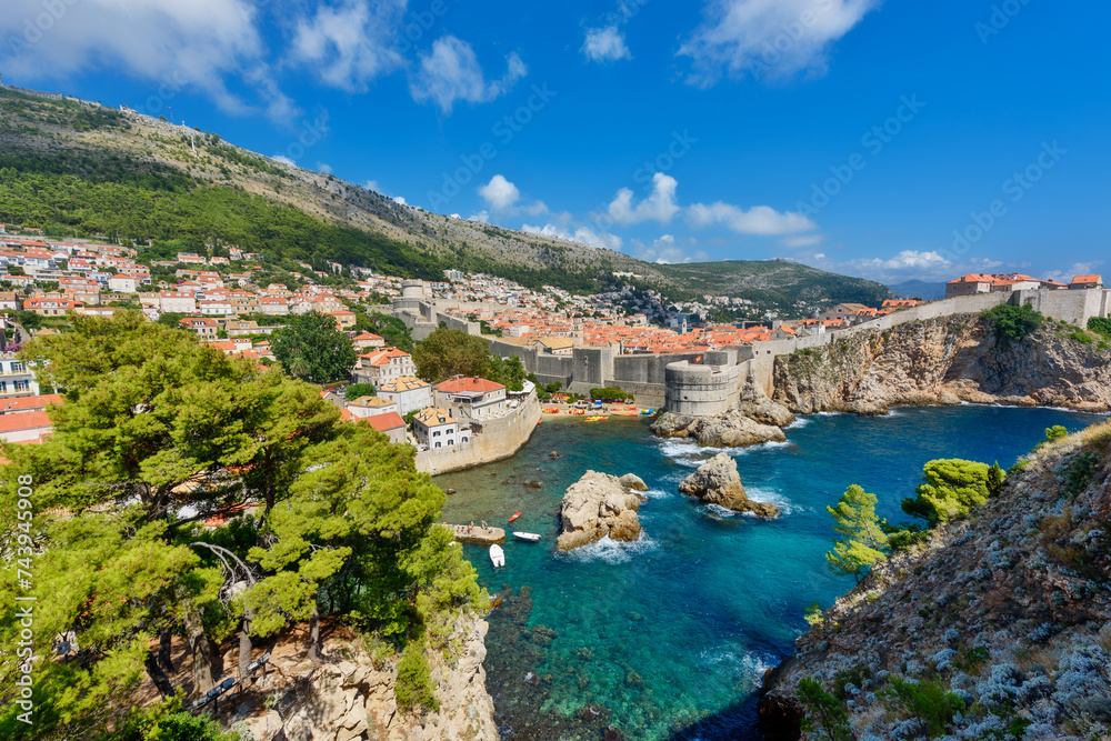 Dubrovnik, Croatia - August 03,2023: View at famous travel destination city of Dubrovnik, Dalmatia, Croatia, Europe. Old town of Dubrovnik