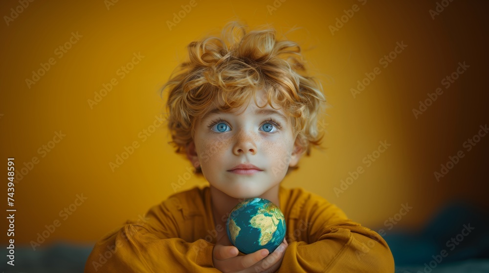 Happy little kids holding and protect crystal earth globe. Happy little kids holding and protect crystal earth globe.