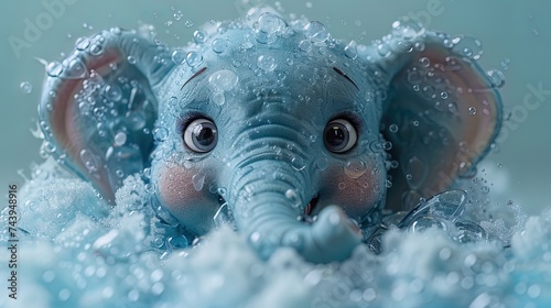 A silly cartoon elephant trying to fit into a tiny swimming pool  causing a humorous splash as its