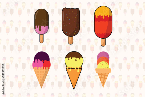 cartoon illustration of various kinds of ice cream