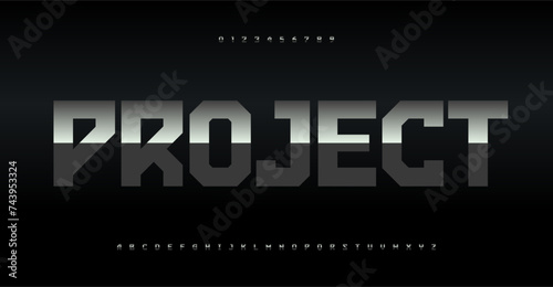 Titan bold alphabet, modular geometric sans serif letters, for urban tech logo, stainless steel headline. Techno-industrial futurism aesthetic typography. Vector typeset.