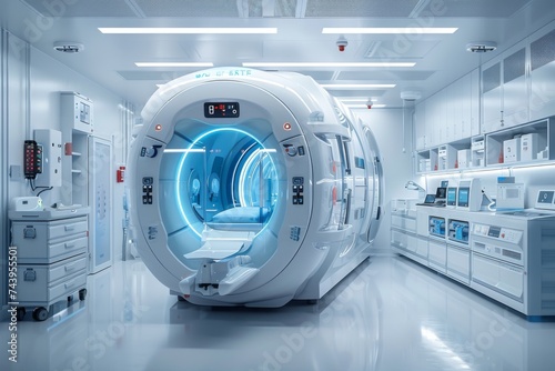 Medical machinery and appliances blue and white frosted glass transparent technical sense ui design equidistant white background bright colors of studio lighting 3d art octane rendering photo