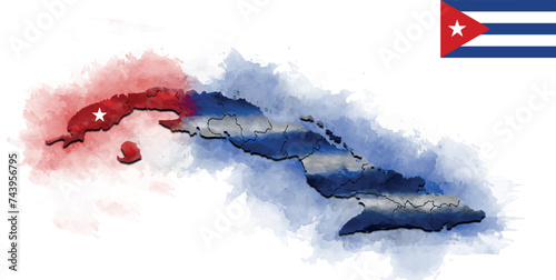 map of cuba with flag watercolor style