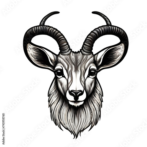 Antelope face for logo isolated on white background. Line art vector of springbok head. Gazelle head. Wild animal. Perfect for tshirt design, logo or decoration. Cow, deer head vector icon logo 