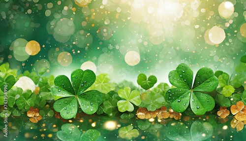 St Patricks Day Background Copy Space Four Leaf Clovers