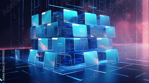 Obraz na płótnie Abstract network grid with files and folders, futuristic software interface, digital document management system, store, search and organize documents, corporate business, paperless office w salonie