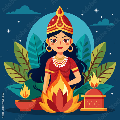 Holika Dahana holi festival fire with illustration photo