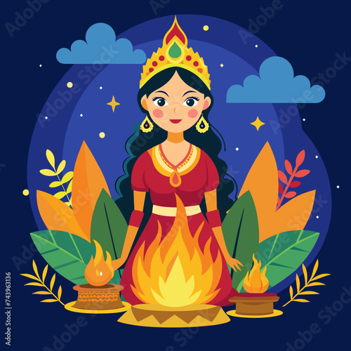 Holika Dahana holi festival fire with illustration photo