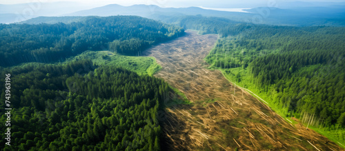 deforested or destroyed forest. climate change concept