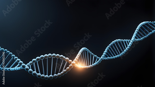 Vivid 3D Genetic DNA Molecule on Dark Background. Leading Medical Science Exploration in Genetic Biotechnology, Chemistry Biology, and Innovation Technology