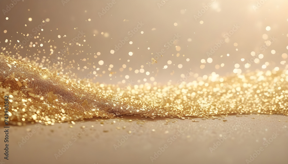 Gold glitter with bokeh blurred backdrop. banner, A shimmering wave of golden glitter Gold glitter with bokeh blurred backdrop. banner, A shimmering wave of golden glitter