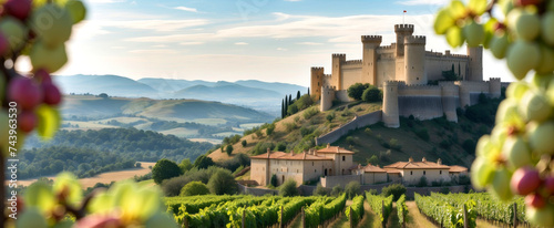 castle overlooking vineyards with ripe grapes