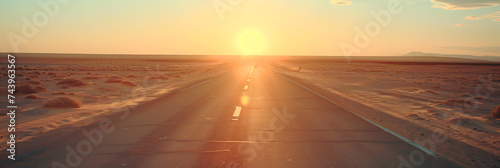 A sun-kissed desert highway stretching into the horizon, inviting travelers to embark on a journey of endless possibilities and newfound freedom photo