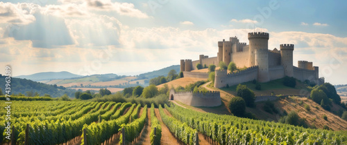 castle overlooking vineyards with ripe grapes photo