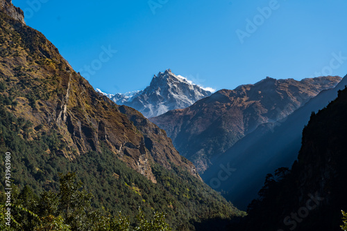 Mountainous Himalayan Landscape on route to Kanchenjunga Base Camp in Taplejung Nepal