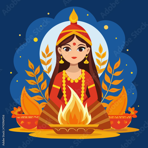 Holika Dahana holi festival fire with illustration photo