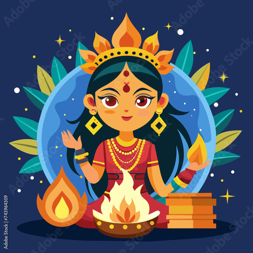 Holika Dahana holi festival fire with illustration photo