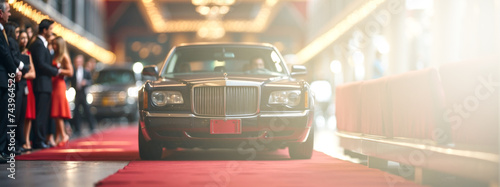 VIP People arriving with limousine, Red carpet entrance and limousine. photo