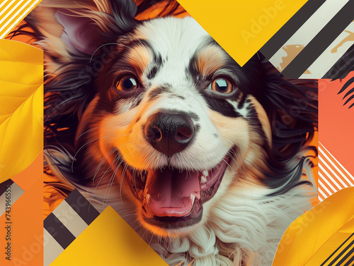 Vibrant abstract art with happy dog face photo