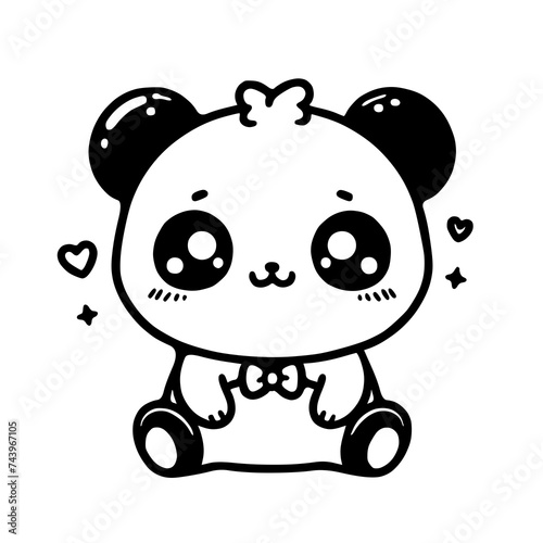 Adorable and easy to edit kawaii black and white panda vector illustration., coloring book