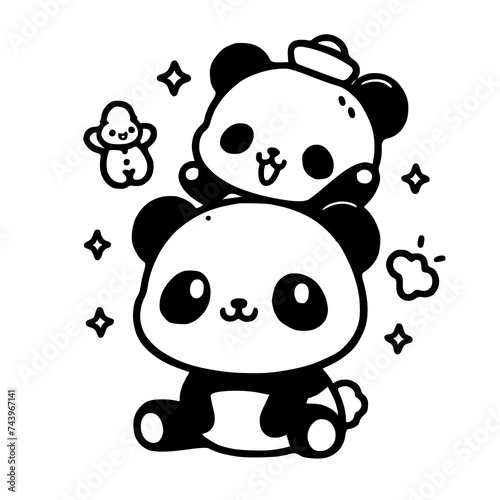 Adorable and easy to edit kawaii black and white panda vector illustration., coloring book