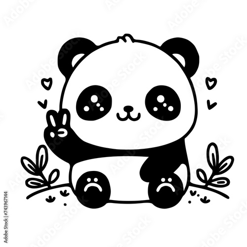 Adorable and easy to edit kawaii black and white panda vector illustration., coloring book