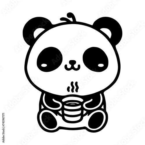 Adorable and easy to edit kawaii black and white panda vector illustration., coloring book