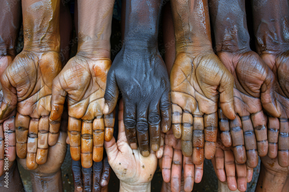 Different tone of worker hands Different tone of worker hands