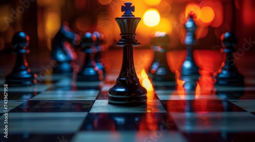 A chess game in mid-play, emphasizing risk, intelligence, and strategic moves for corporate victory and market control. Strategy, Success, management, business planning, disruption and leadership 