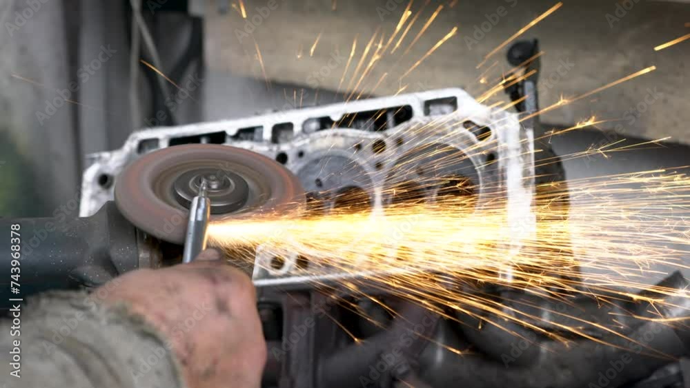 A mechanic assembles an internal combustion engine.