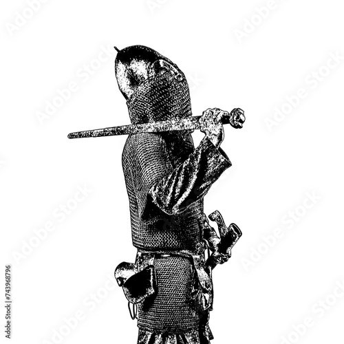 illustration of a knight in a vintage handdrawn style  photo