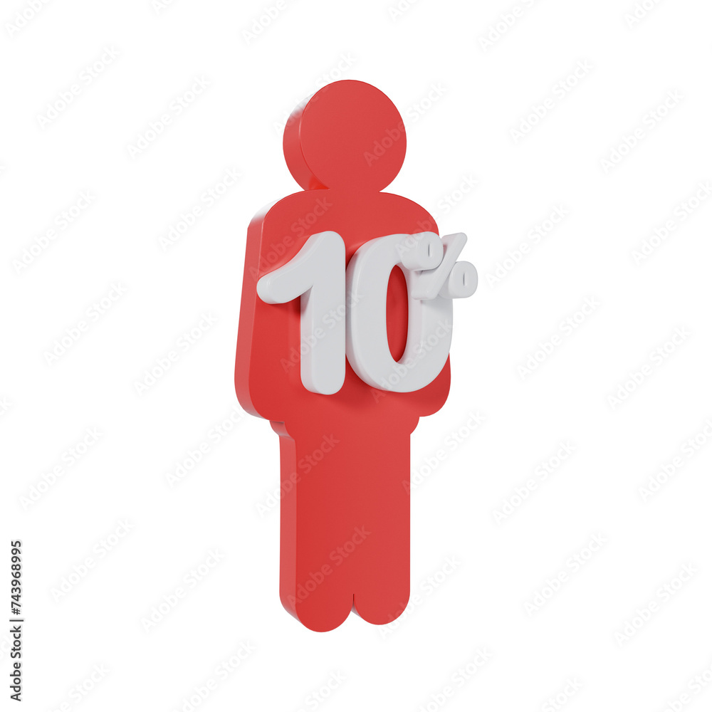 Obraz premium Human Symbol with 10 Percent 3d illustration