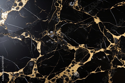 Elegant black marble background with luxury style lines and gold accents for abstract texture design