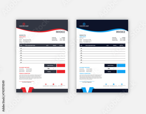Invoice Design Layout. Invoicing quotes, money bills or price invoices and payment agreement design templates.