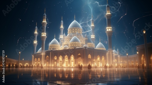 A dreamy Intricate mosque building and architecture at nights