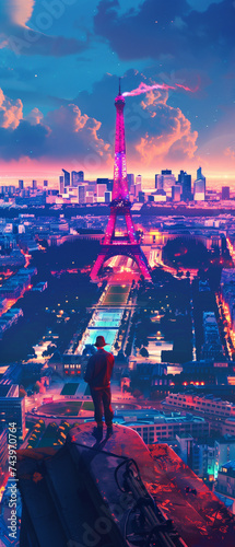 person at the top of paris viewing eiffle tour 2024 wallpapaer photo