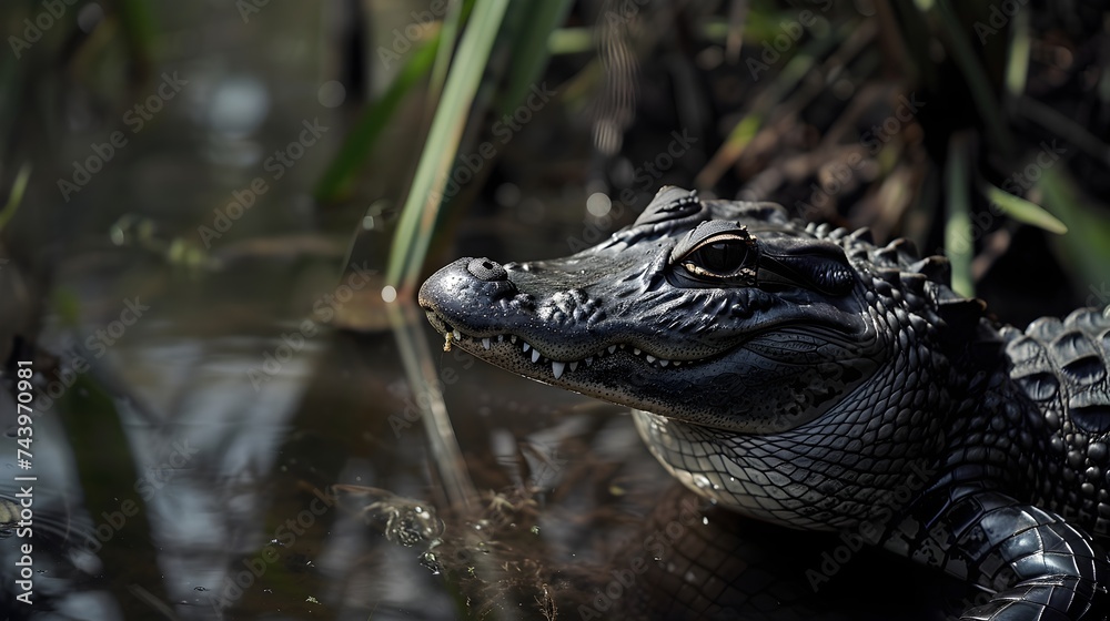 Alligator in Its Natural Habitat: Primeval Predator Amidst Southern Wetlands