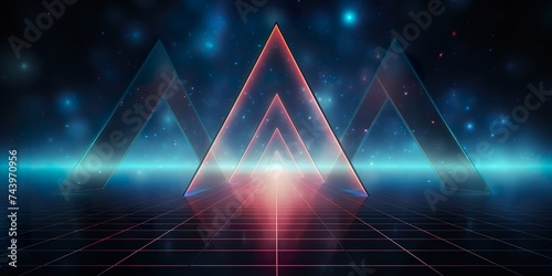 minimalistic design 80's retro style background with triangle grid lights
