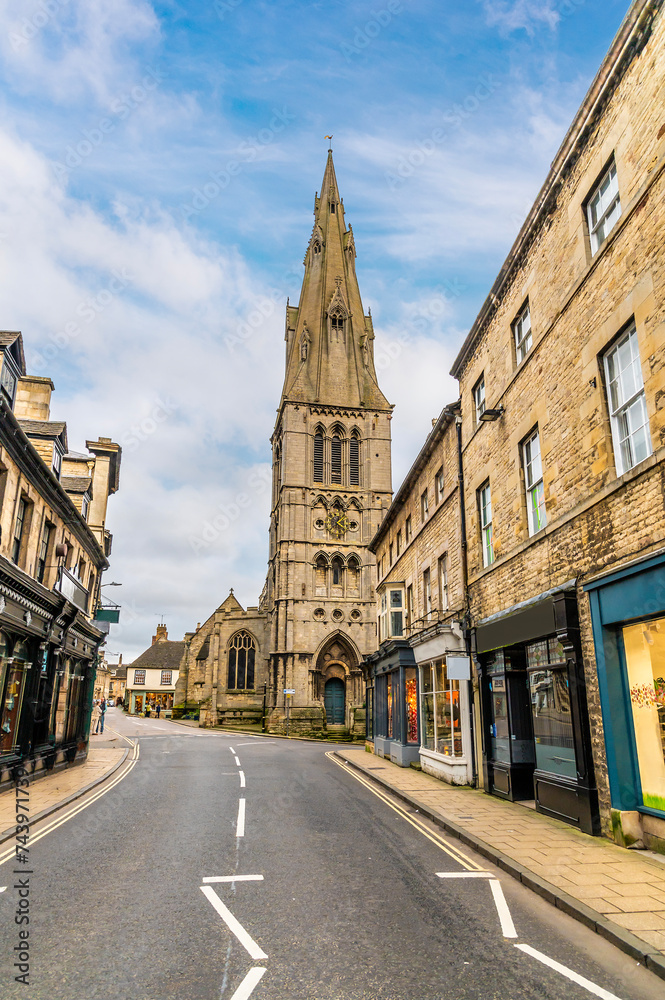 A view up Saint Marys Street towards Saint Marys church in the town of Stamford, Lincolnshire, UK in winter A view up Saint Marys Street towards Saint Marys church in the town of Stamford, Lincolnshire, UK in winter