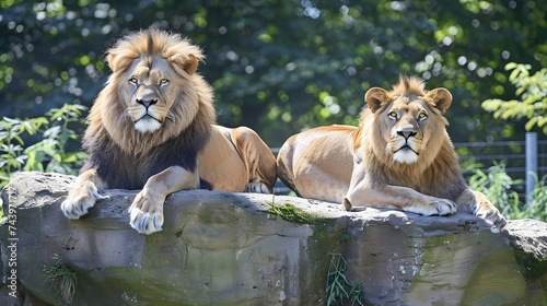 African Lions in Their Natural Habitat  Majestic Predators Amidst Savannah Grasslands