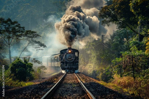 A steam locomotive chugging along a scenic railway track