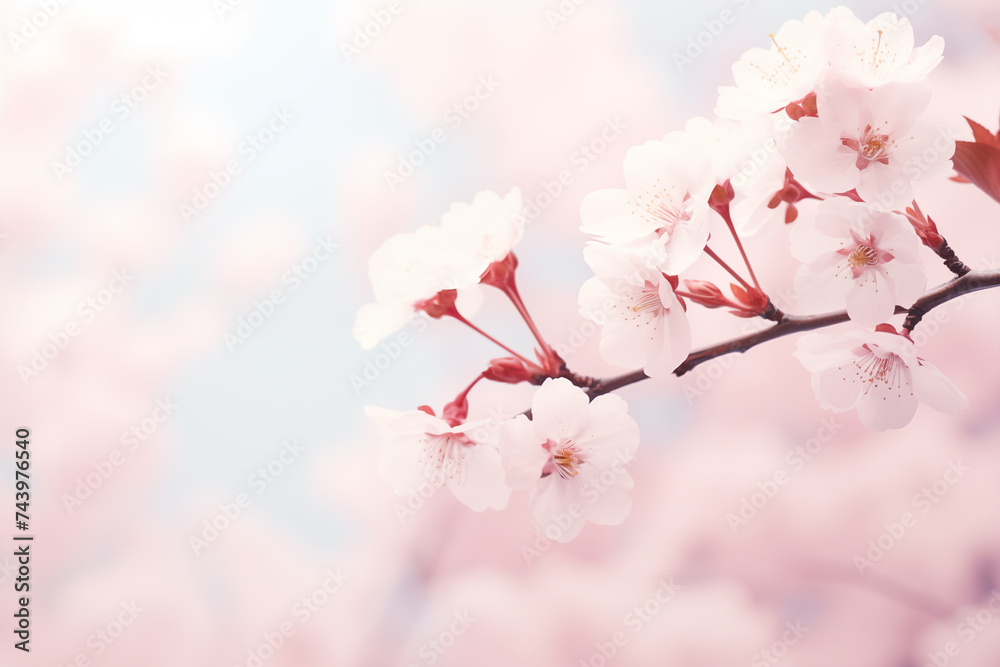 Soft pink cherry blossoms with rosy, ethereal glow