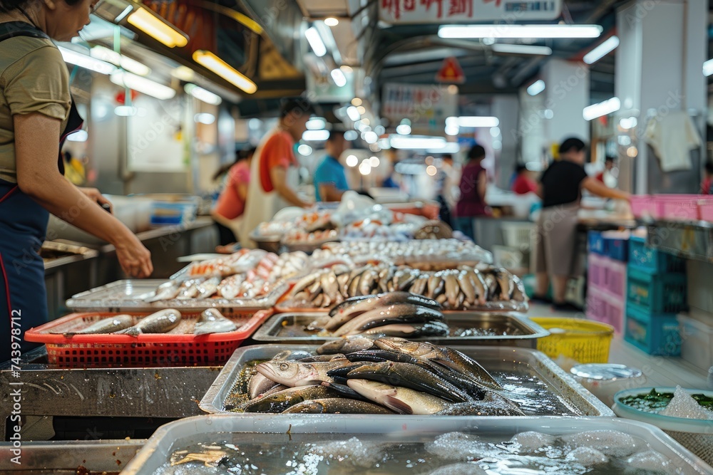 Sale of fresh fish at the market