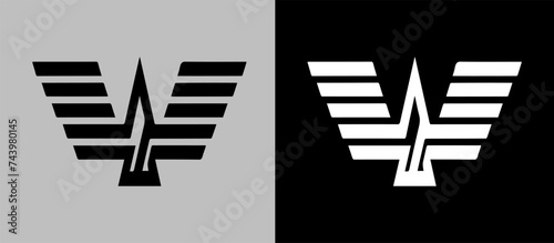 Wing with star icon. Military badge. Army wings symbol. Wings army collection signs.
